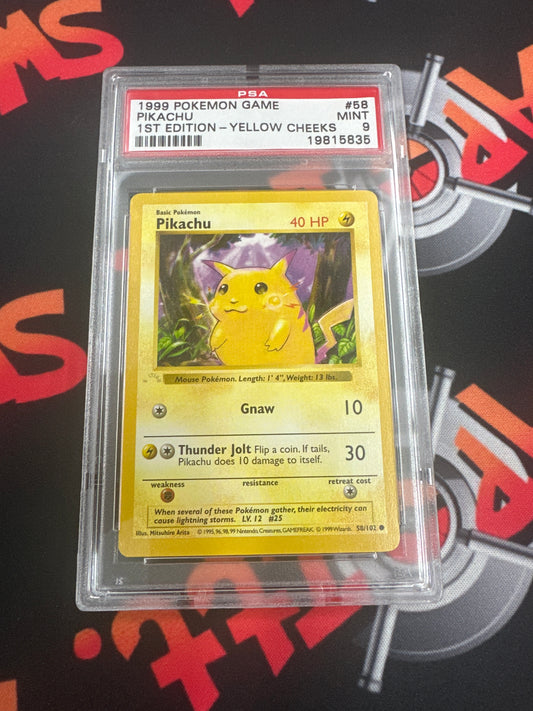 1999 Pokémon Base Set 1st Edition - Pikachu Yellow Cheeks PSA 9 #58