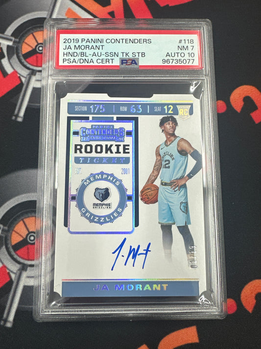 2019 Panini Contenders Ja Morant - Blue Rookie Ticket Auto /19 PSA 7 Auto 10 #118