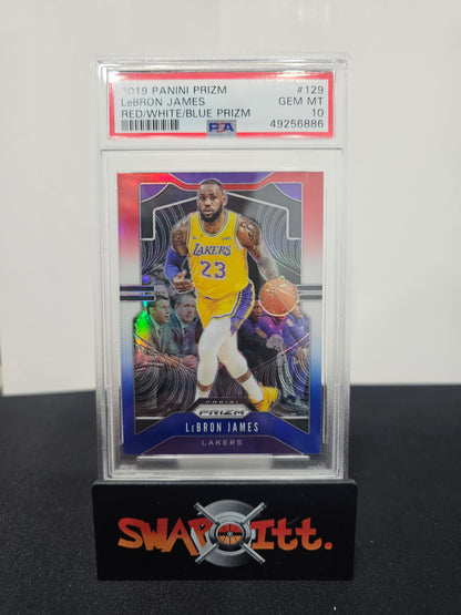 2019 panini prizm LEBRON JAMES red/white/blue prizm psa 10