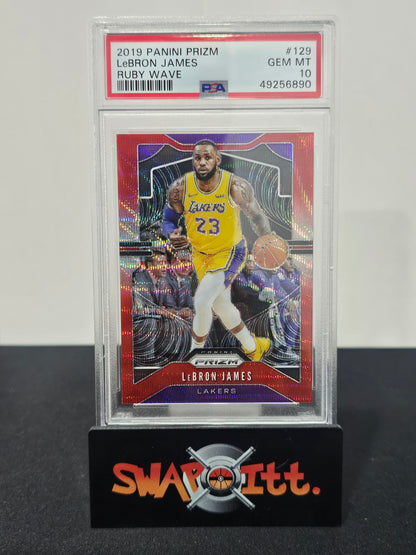 2019 panini prizm LEBRON JAMES ruby wave psa 10