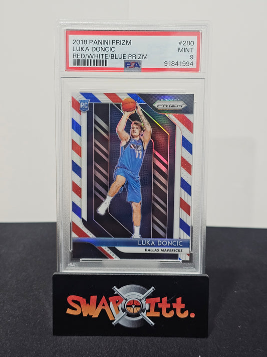 2018 panini prizm LUKA DONCIC red/white/blue prizm Psa 9