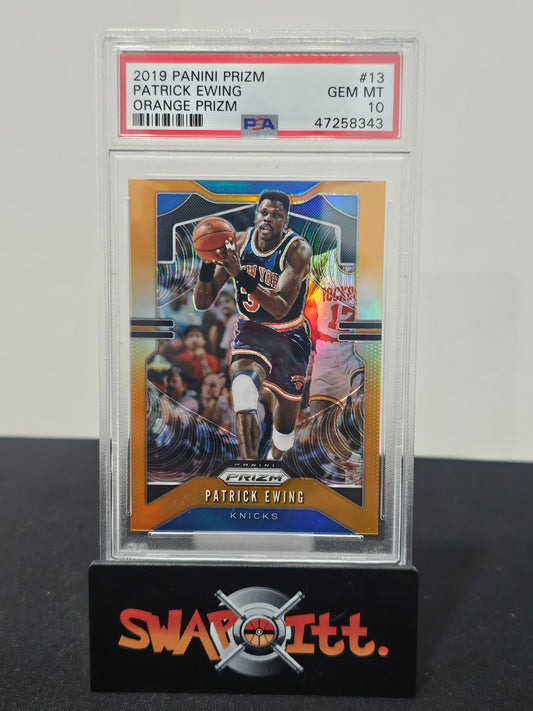 2019 panini prizm PATRICK EWING orange prizm 15/49 psa 10