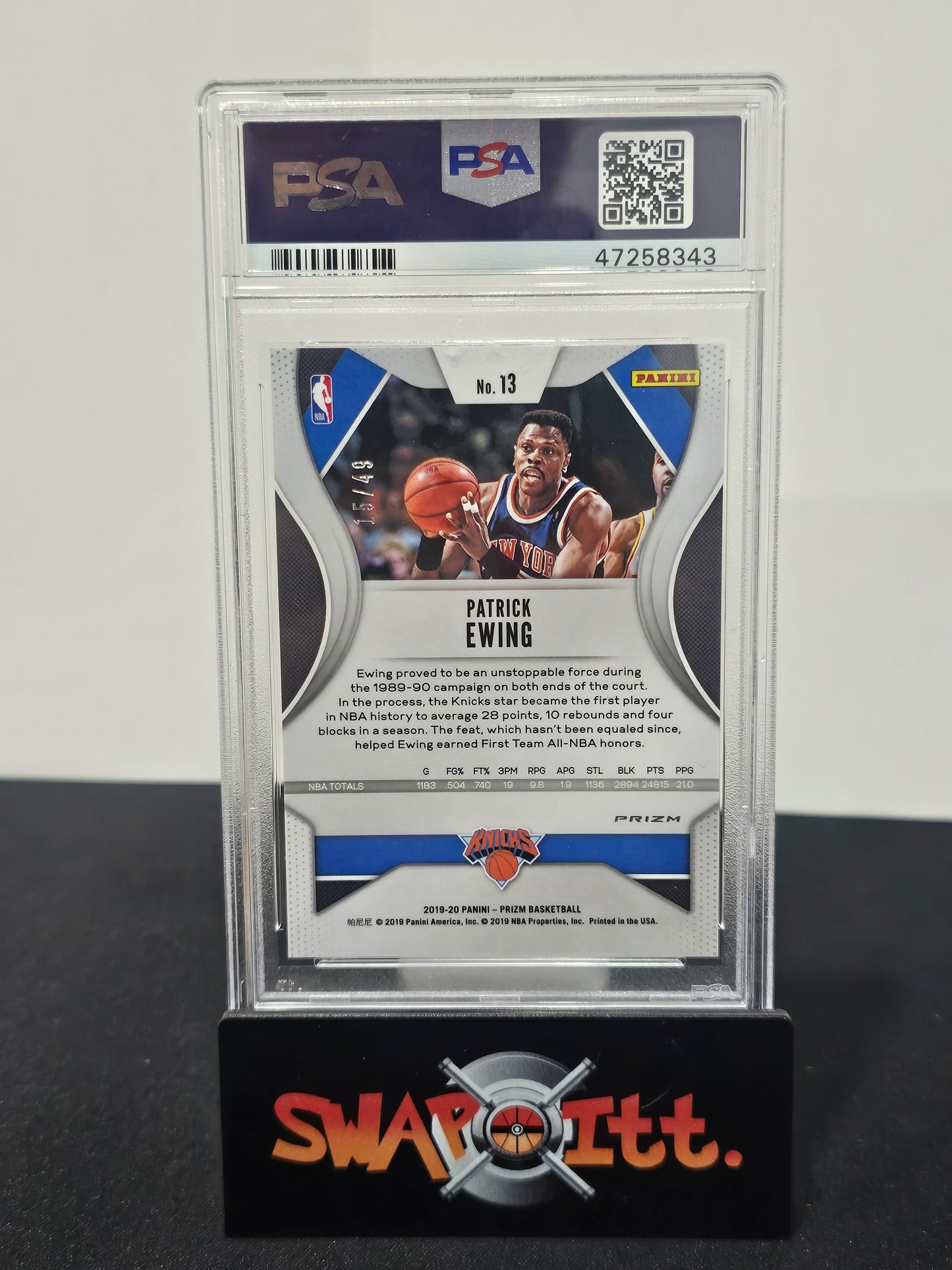 2019 panini prizm PATRICK EWING orange prizm 15/49 psa 10