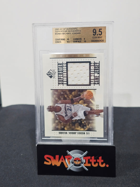 2001-02 upper deck sp authentic game used patch MICHAEL JORDAN 032/200 bgs 9.5