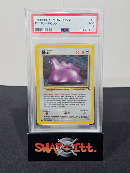 1999 pokemon fossil DITTO-HOLO psa 7