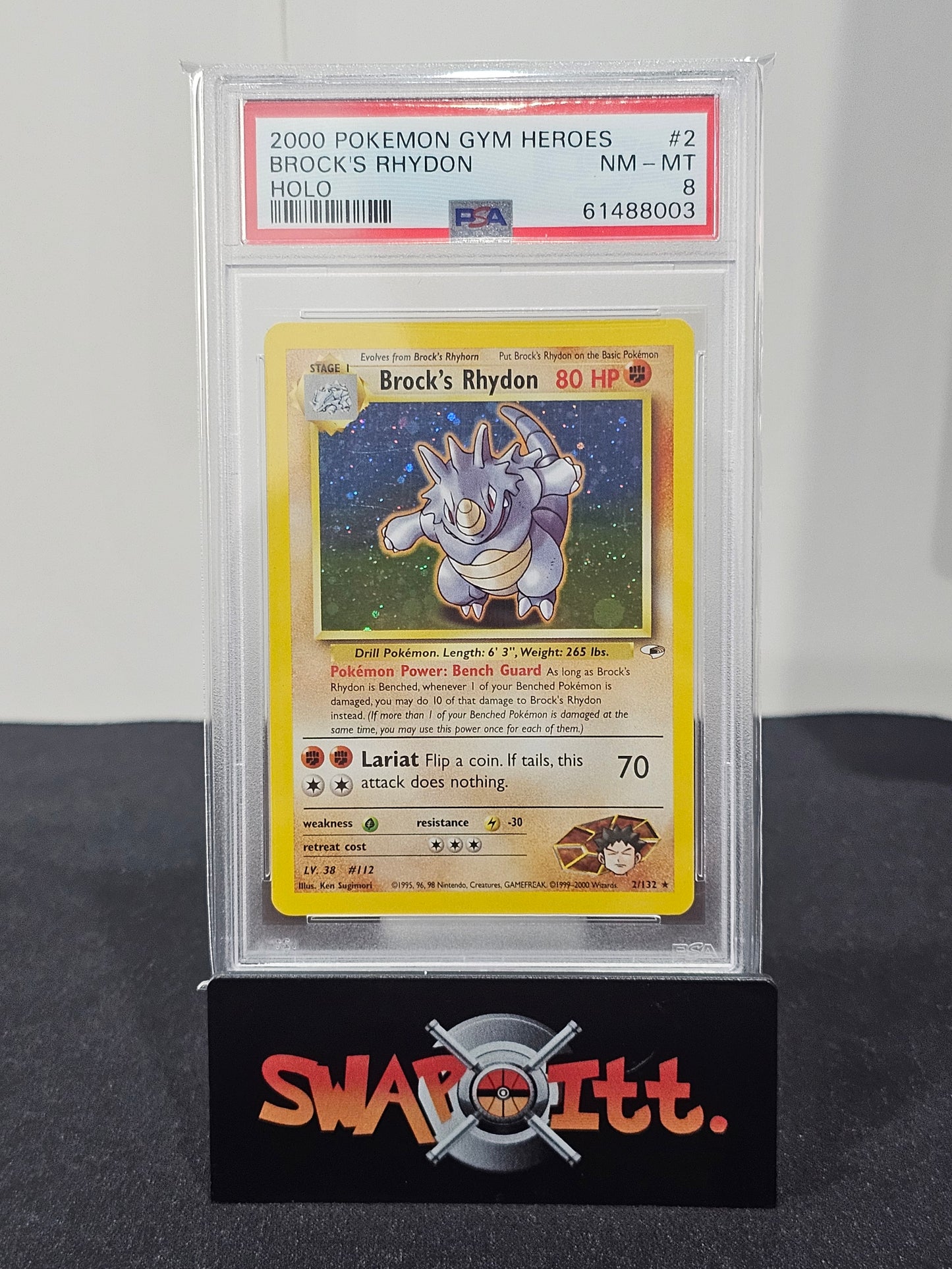 2000 pokemon gym heroes BROCKS RHYDON-HOLO psa 8