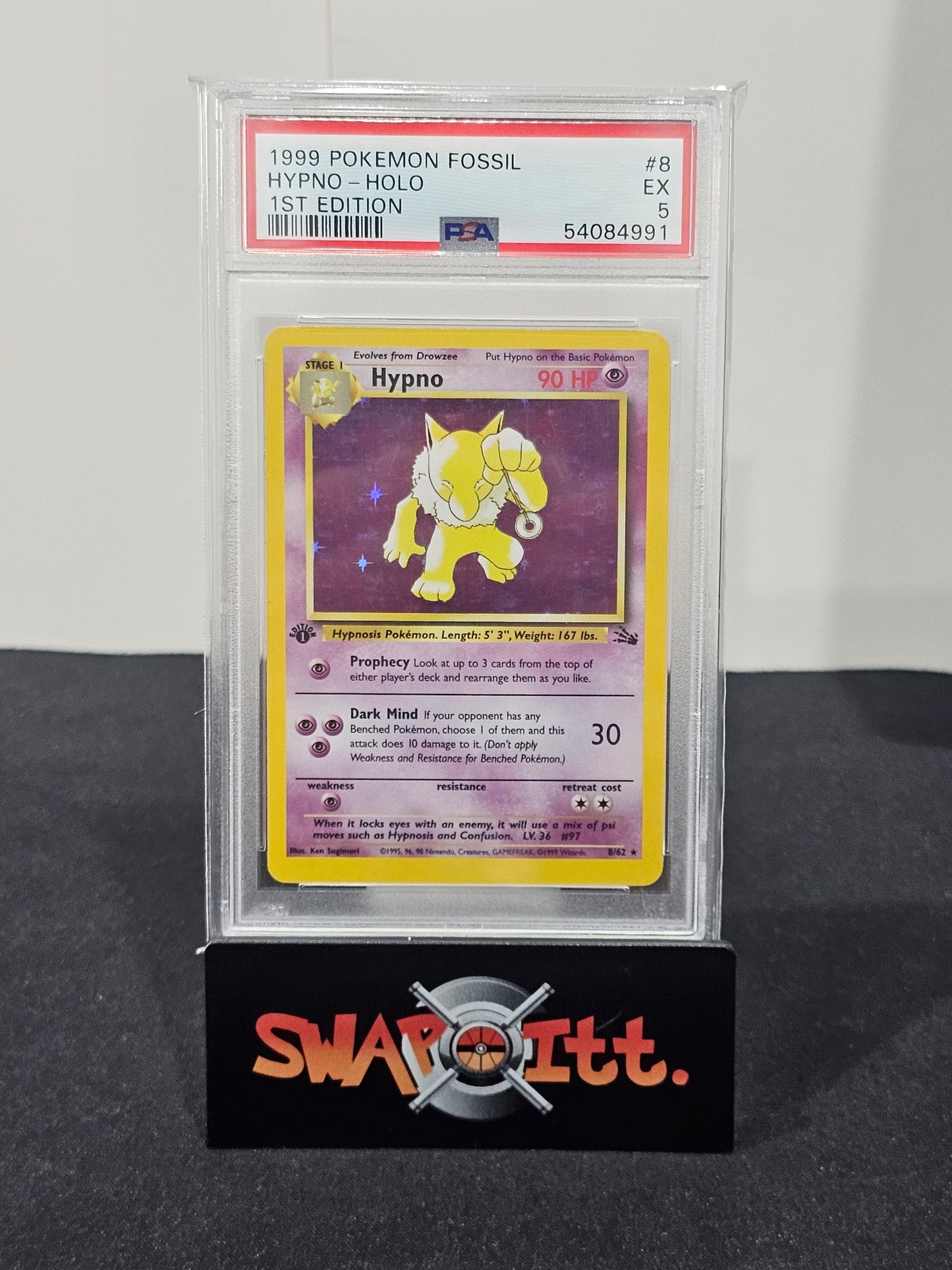 1999 pokemon fossil HYPNO-HOLO 1ST EDITION psa 5