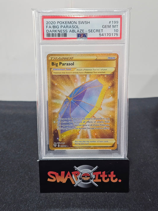 2020 pokemon swsh fa/big parasol darkness ablaze-secret psa 10