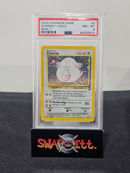 2000 pokemon game CHANSEY-HOLO base ii psa 8