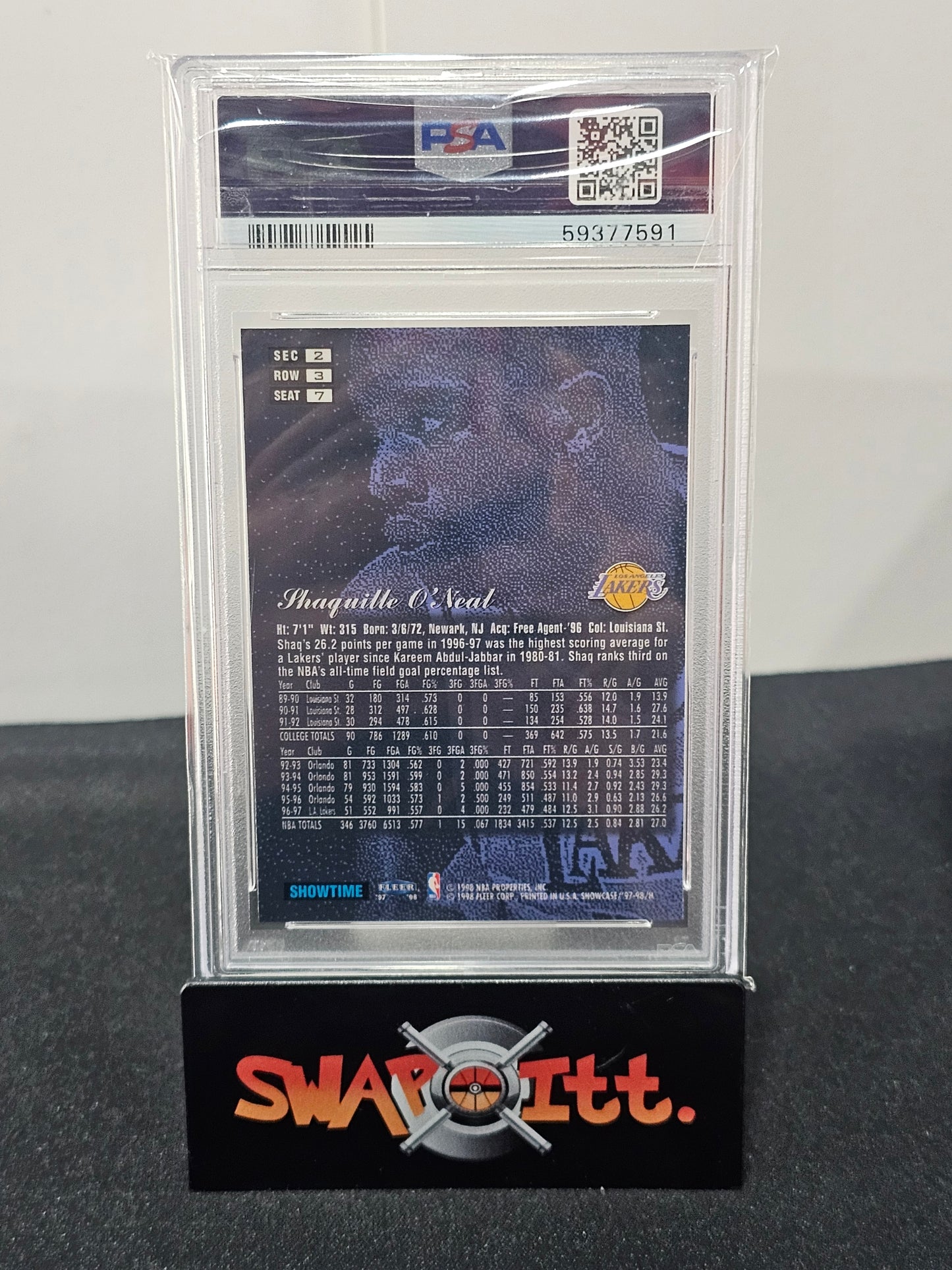 1997 flair showcase SHAQUILLE ONEAL row 3 psa 7