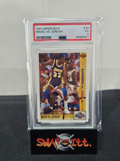 1991-92 upper deck MAGIC vs JORDAN psa 5