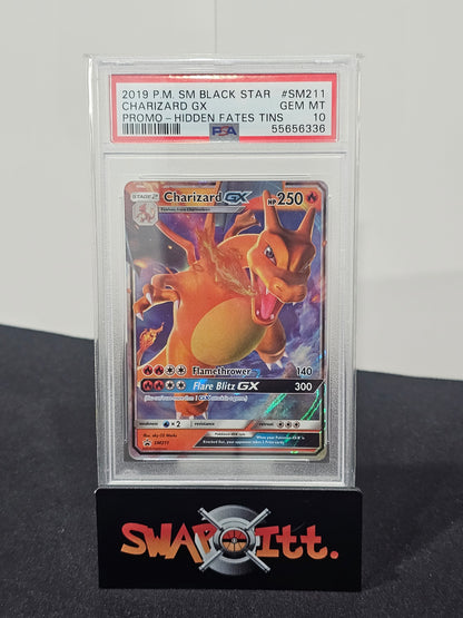 2019 p.m sm black star CHARIZARD GX PROMO-hidden fates tints psa 10