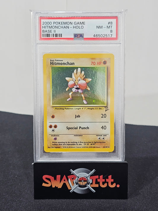 2000 pokemon game HITMONCHAN-HOLO base ii psa 8