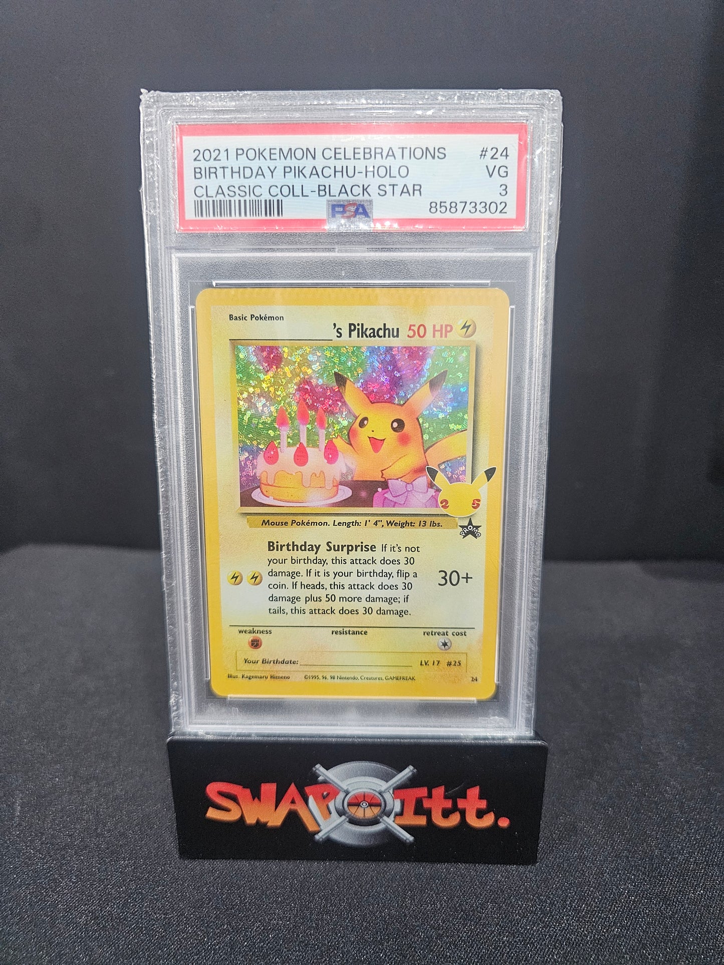 2021 pokemon celebrations birthday PIKACHU-HOLO classic collection-Black star error psa 3