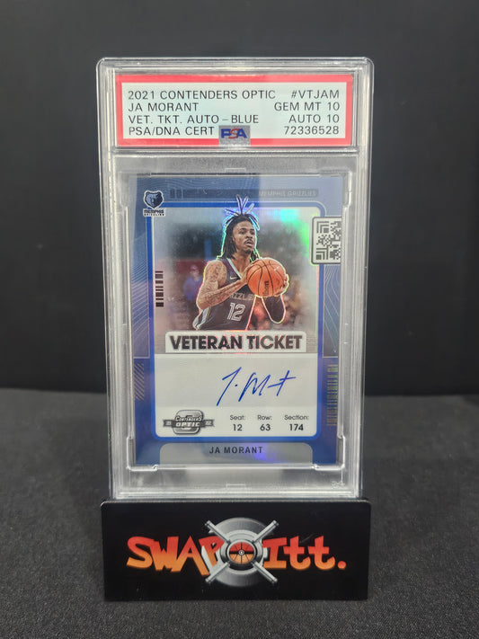 2021 contenders optic JA MORANT vet.tkt. AUTO-BLUE psa 10