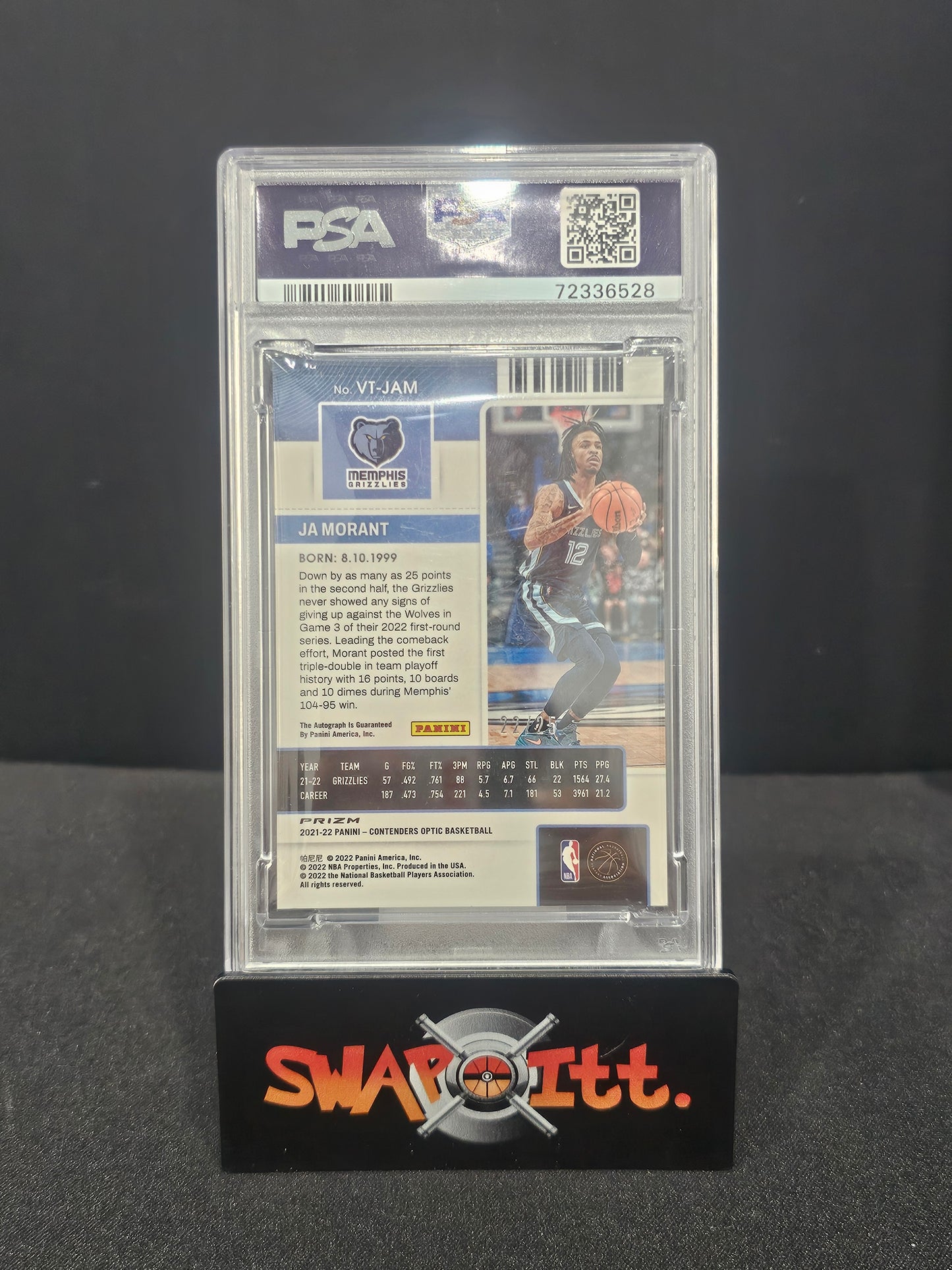 2021 contenders optic JA MORANT vet.tkt. AUTO-BLUE psa 10