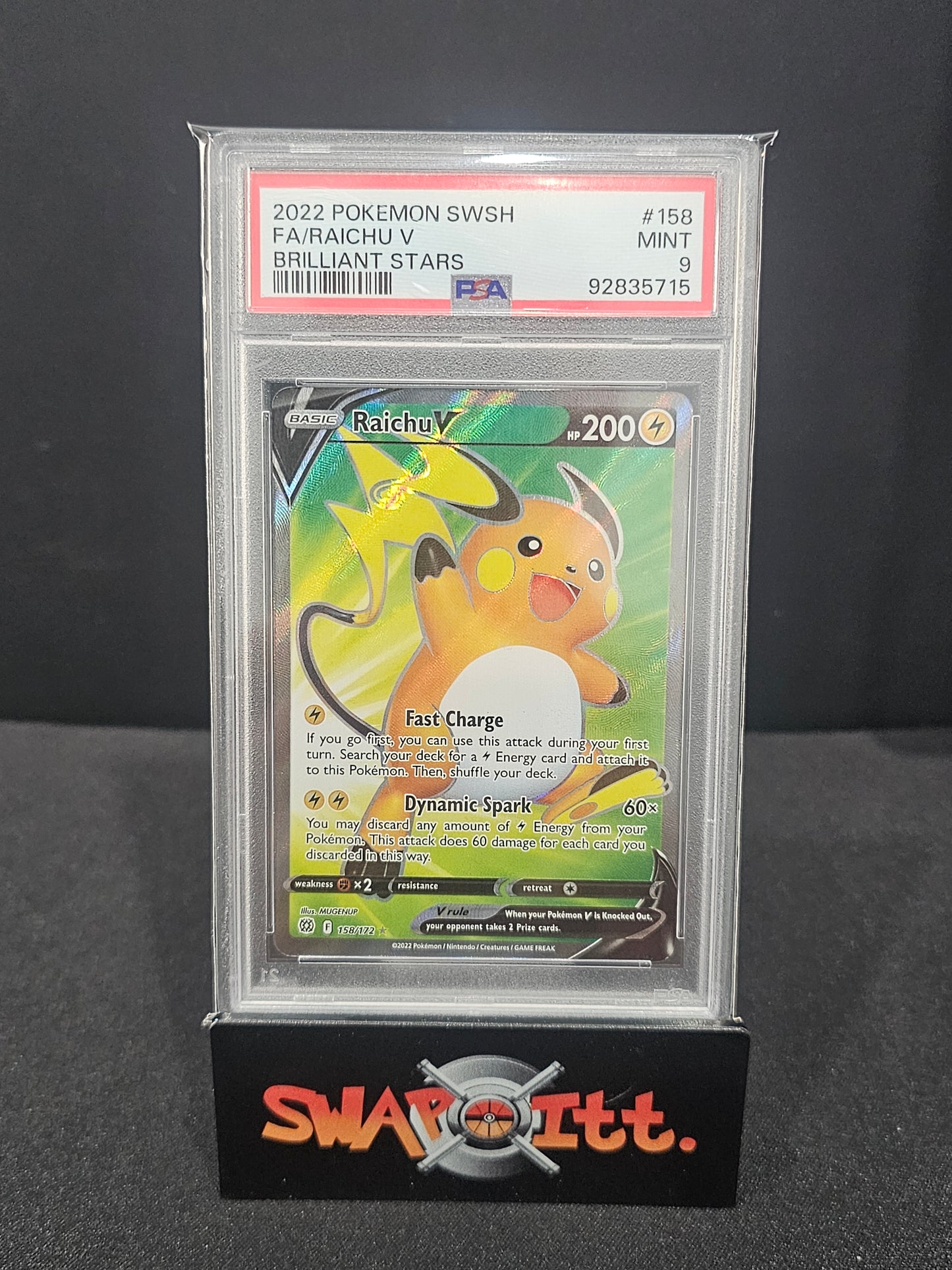 2022 pokemon swsh fa/raichu v brilliant stars psa 9