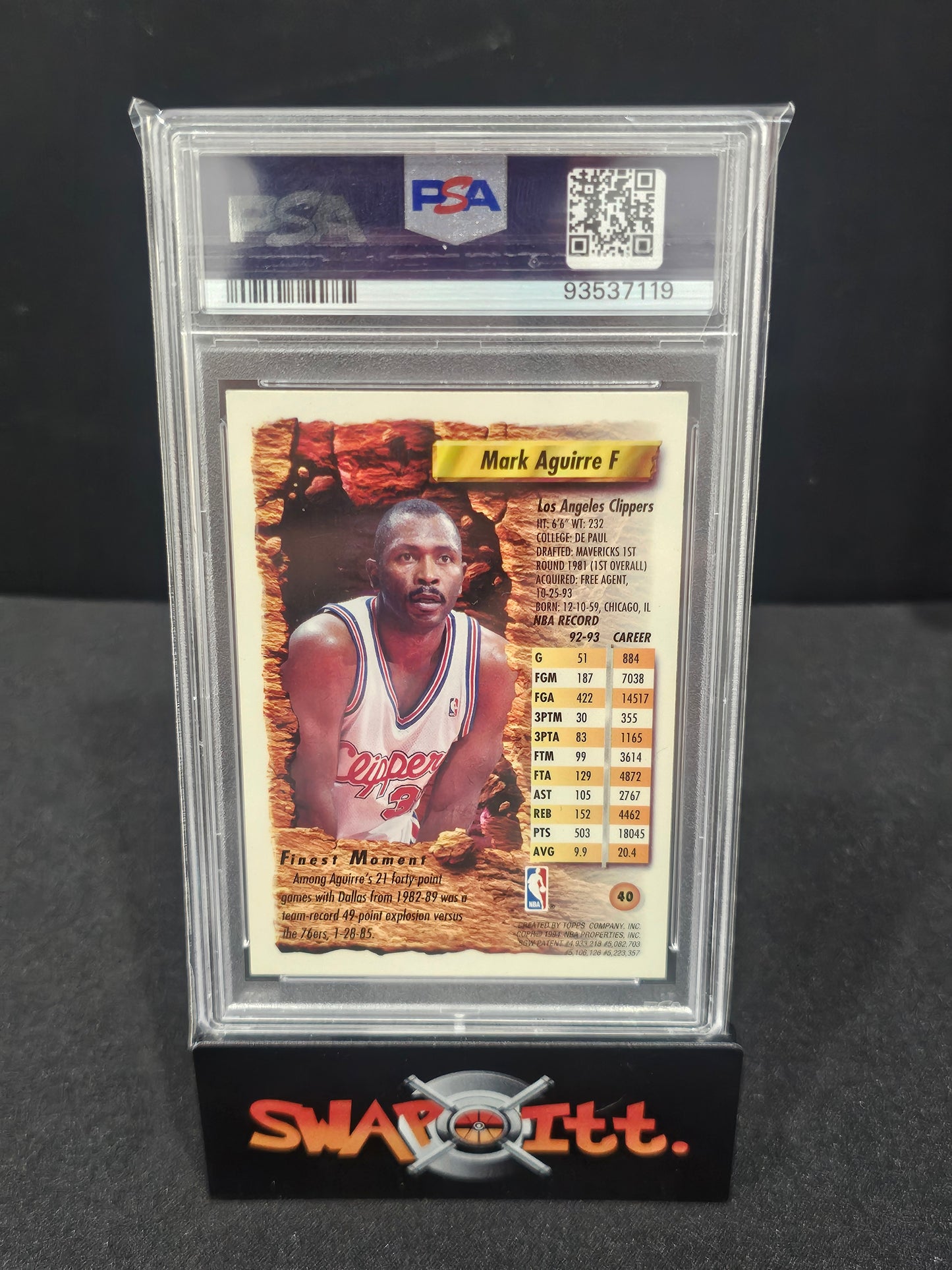 1993 topps finest MARK AGUIRRE psa 8