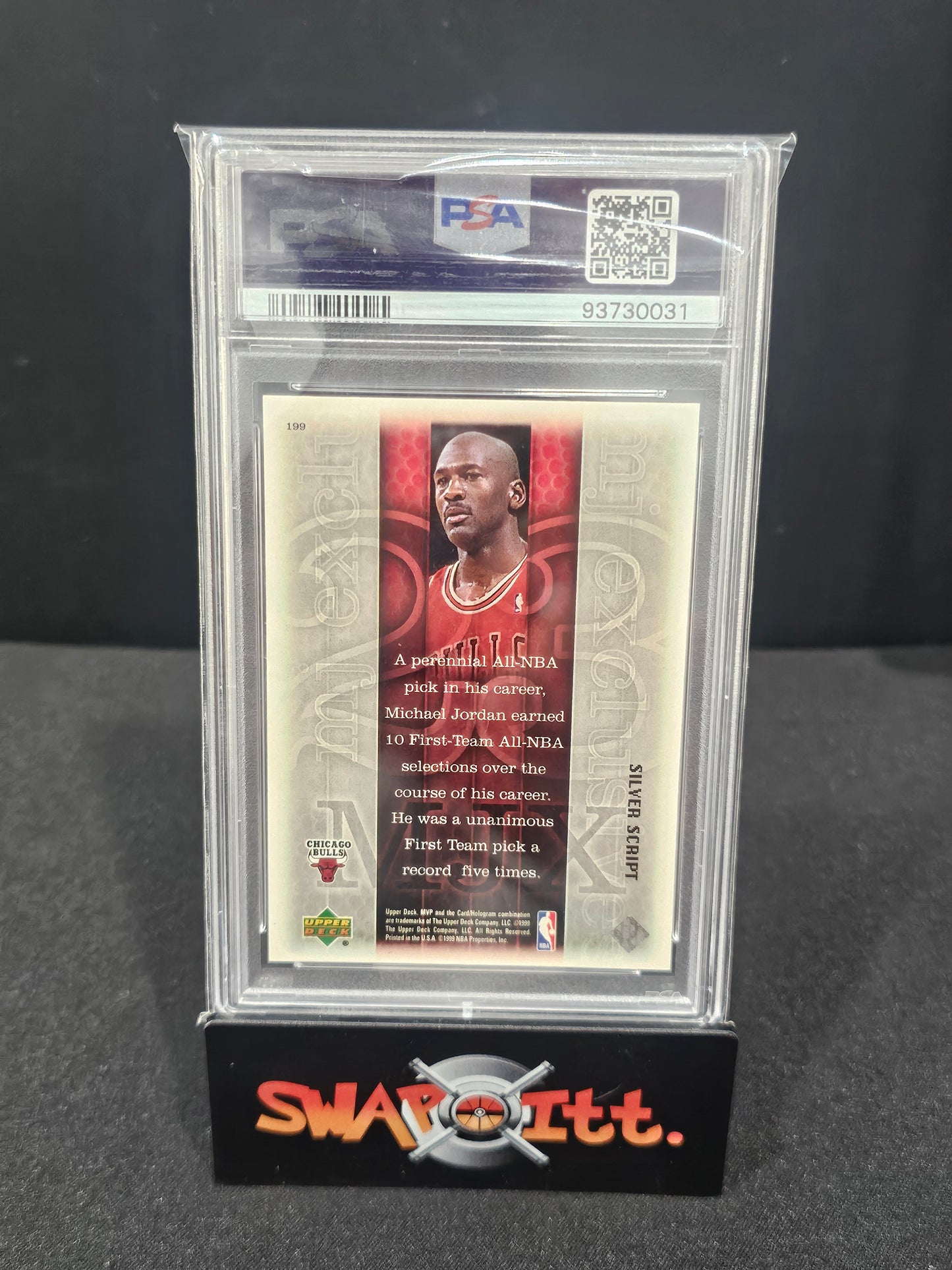 1999 upper deck mvp MICHAEL JORDAN silver script psa 8