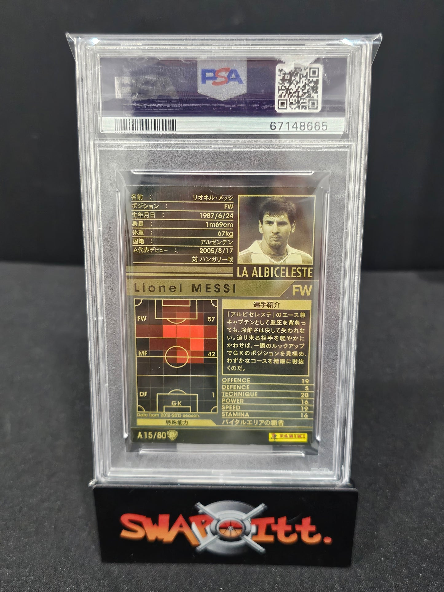 2012 panini wccf LIONEL MESSI intrcntntl clubs-ver 2.0 psa 9