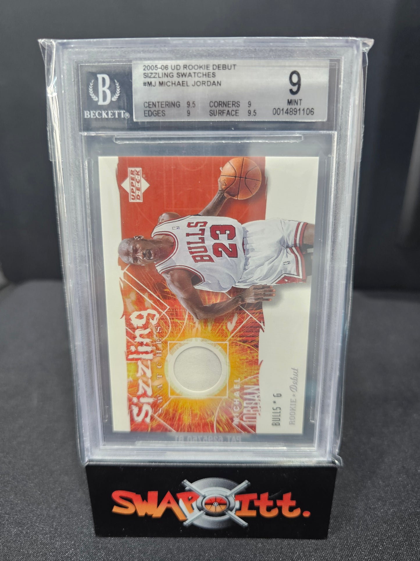 2005-06 upper deck rookie debut sizzling swatches game used MICHAEL JORDAN bgs 9