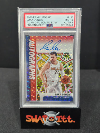 2020 panini mosaic LUKA DONCIC auto msc-fusion red and yellow psa 9