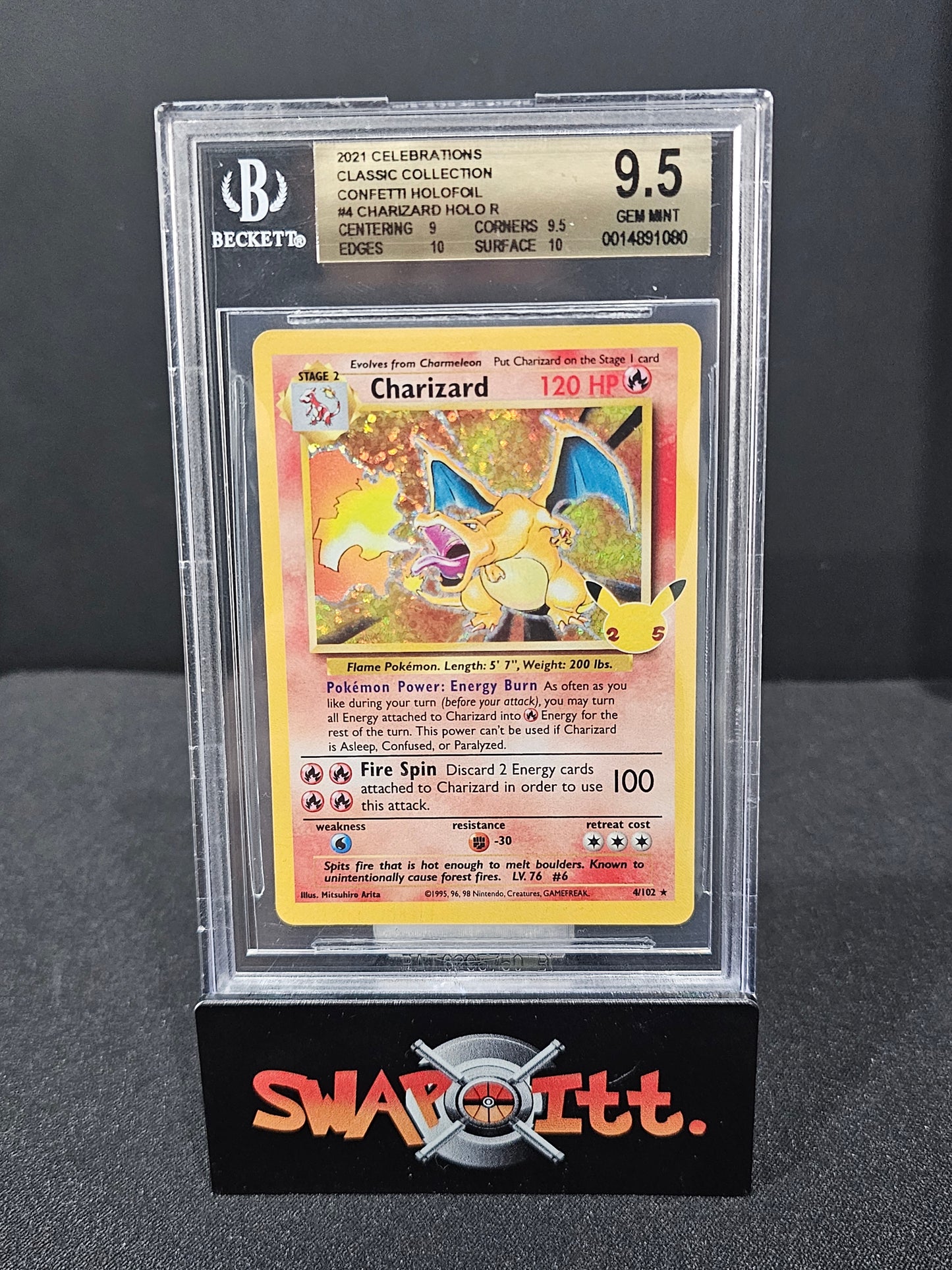 2021 celebrations classic collections confetti holofoil CHARIZARD HOLO R bgs 9.5