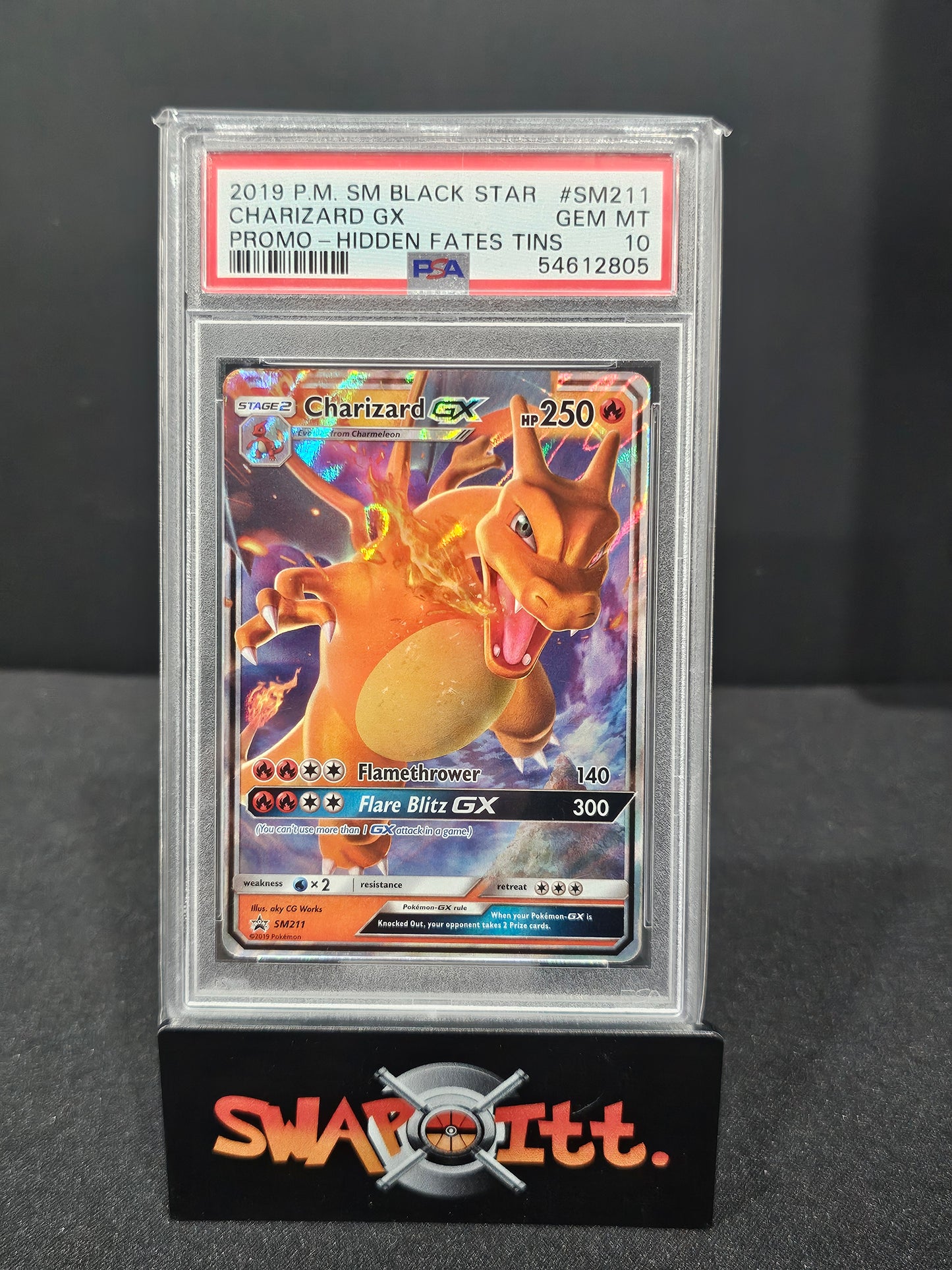 2019 p.m sm black star CHARIZARD GX promo hidden fates-tins bgs 10