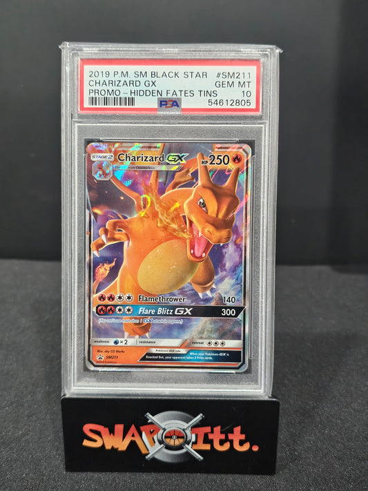 2019 p.m sm black star CHARIZARD GX promo hidden fates-tins bgs 10