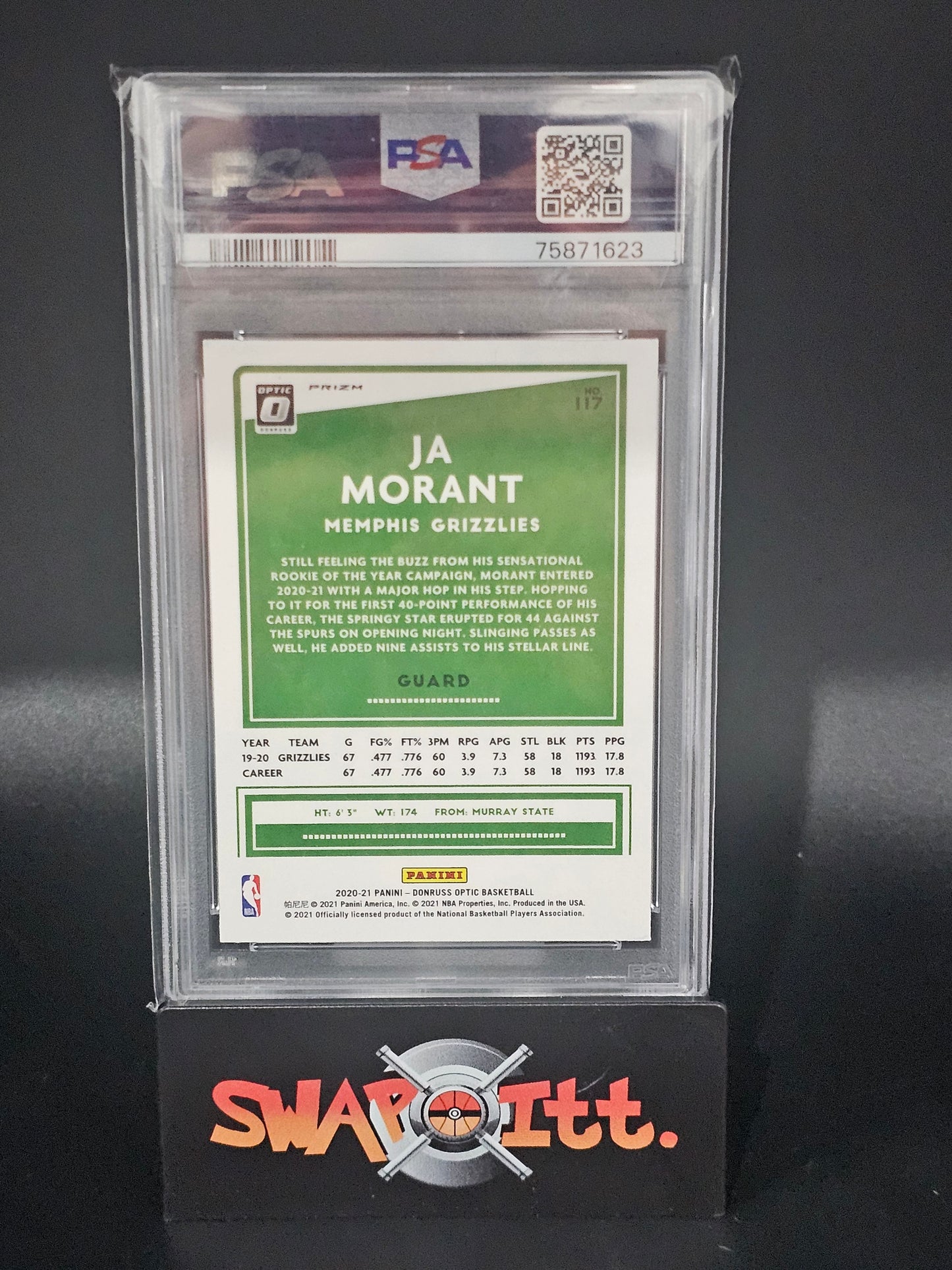 2020 donruss optic JA MORANT checkerboard psa 10