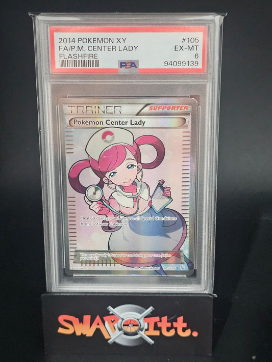 2014 pokemon xy FA/POKEMON CENTRE LADY flashfire psa 6