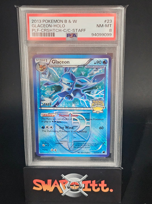 2013 pokemon b & w GLACEON-HOLO plf-crshtch-c/c-staff psa 8