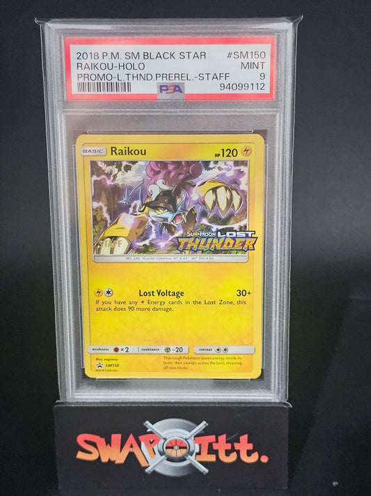 2018 pokemon sm black star RAIKOU-HOLO promo-l thnd.prerel-staff psa 9