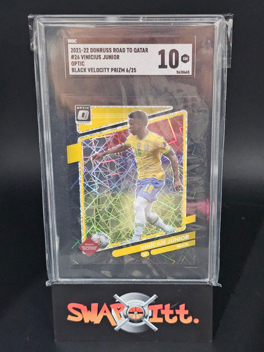 2021-22 donruss optic road to qatar VINICIUS JUNIOR black velocity prizm 6/25 sgc 10