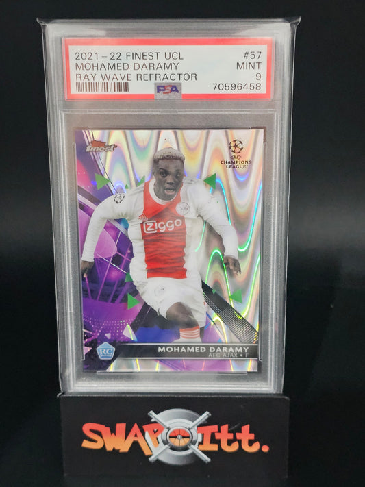 2021-22 topps finest uefa cl MOHAMED DARAMY ray wave refractor 026/199 psa 9