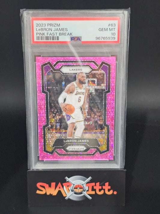 2023 prizm LEBRON JAMES pink fast break 47/50 psa 10