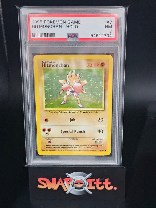 1999 pokemon game HITMONCHAN-HOLO psa 7