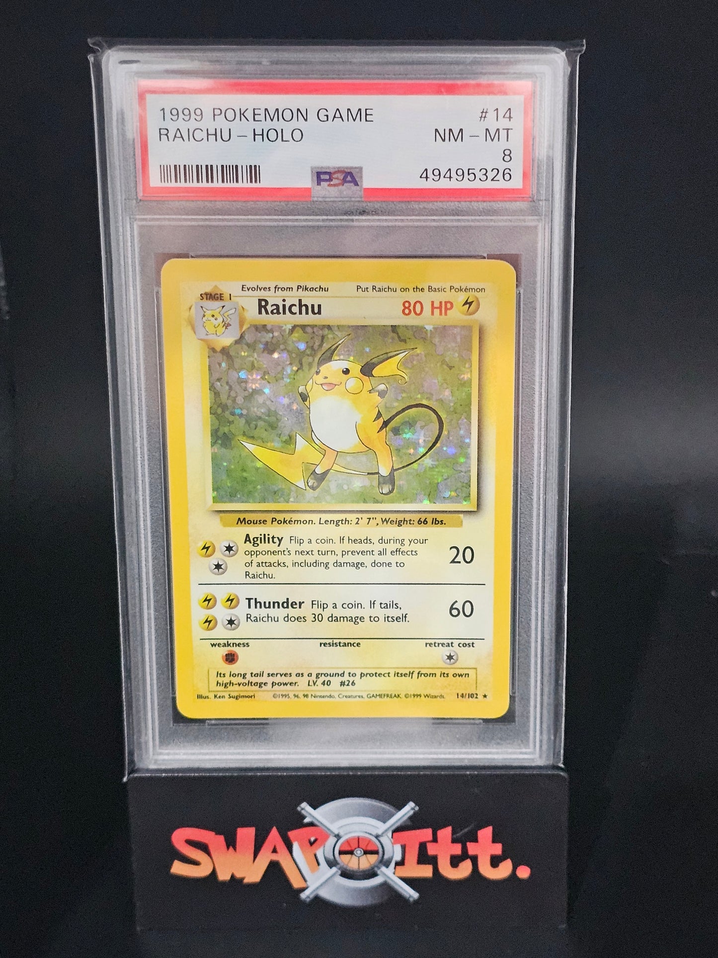 1999 pokemon game RAICHU-HOLO psa 8