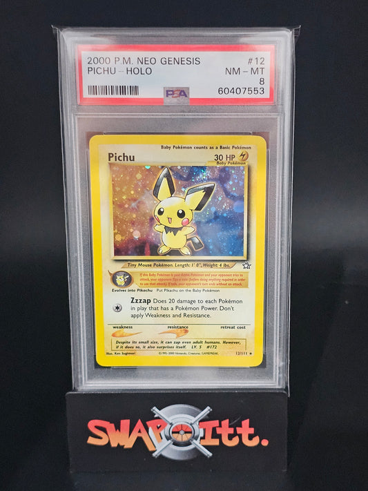 2000 pokemon neo genesis PICHU-HOLO psa 8