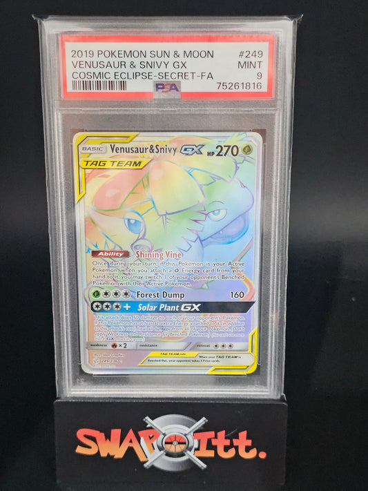 2019pokemon sun & moon VENUSAUR & SNIVY GX cosmic eclipse-secret-fa psa 9