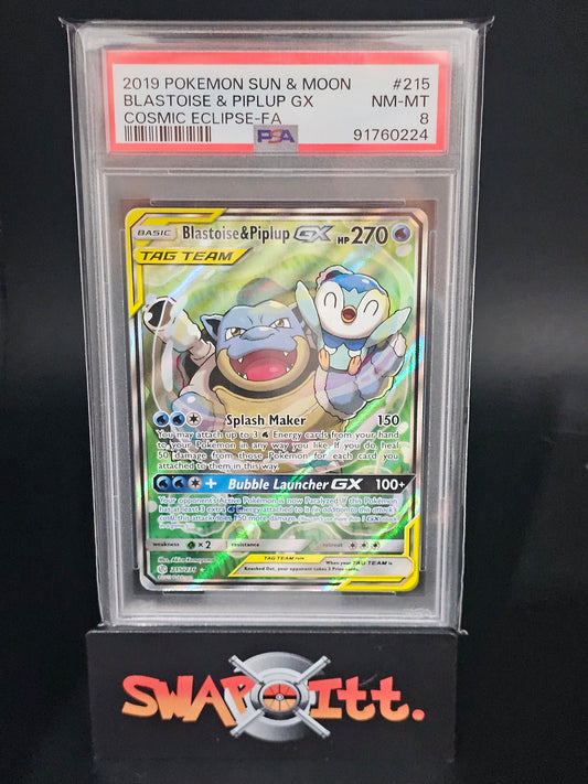 2019 pokemon sun & moon BLASTOISE & PIPLUP GX cosmic eclipse-fa psa 8