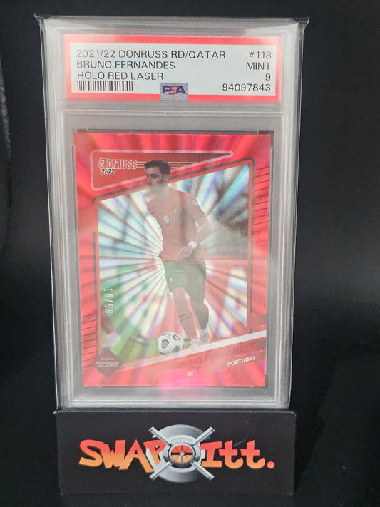 2021-22 donruss road to qatar BRUNO FERNANDES holo red laser psa 9