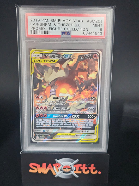 2019 pokemon sm black star RESHIRAM & CHARIZARD GX promo- figure collection psa 9