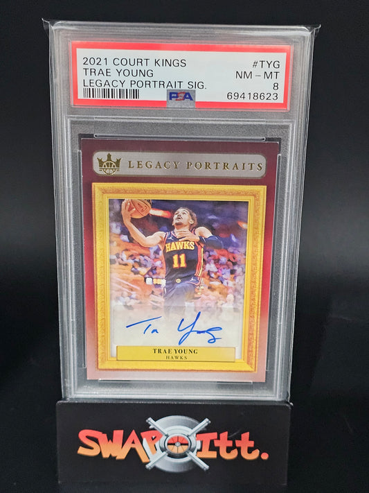 2021 court kings TRAE YOUNG legacy portrait auto 29/99 psa 8