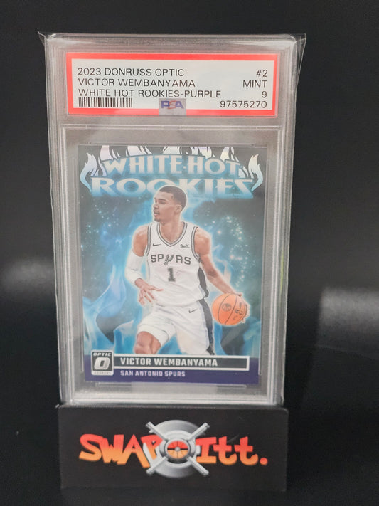 2023 donruss optic VICTOR WEMBANYAMA white hot rookies-purple psa 9