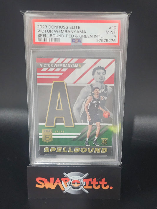 2023 donruss elite VICTOR WEMBANYAMA spellbound-red & green intl psa 9