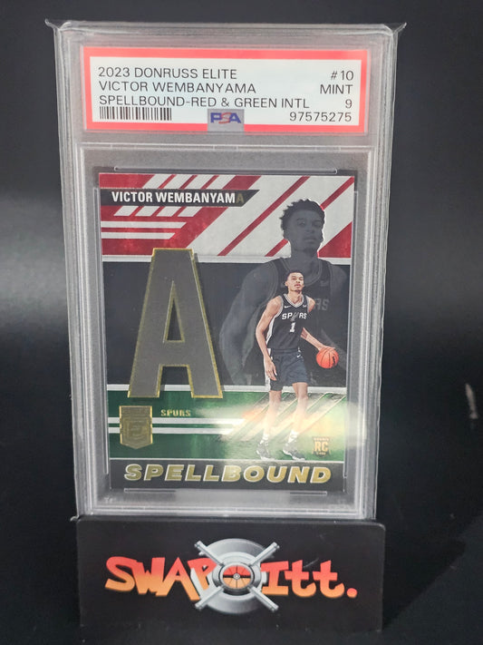 2023 donruss elite VICTOR WEMBANYAMA spellbound-red & green international psa 9