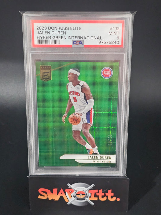 2023 donruss elite JALEN DUREN hyper green international 10/24 psa 9