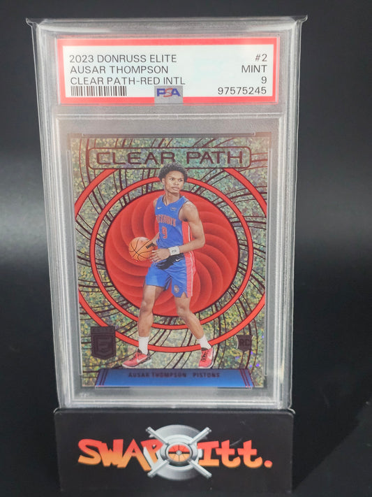 2023 donruss elite AUSAR THOMPSON clear path-red international psa 9