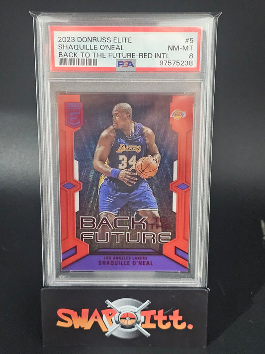 2023 donruss elite SHAQUILLE ONEAL back to the future red intl psa 8